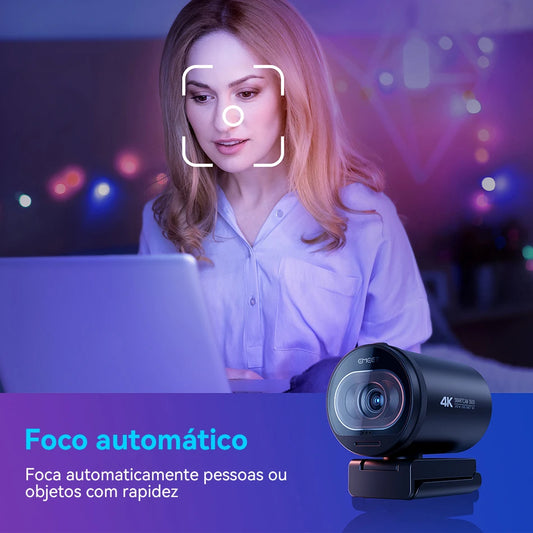 Webcam EMEET S600 – 4K UHD, 60FPS, Autofocus, Microfones com Redução de Ruído