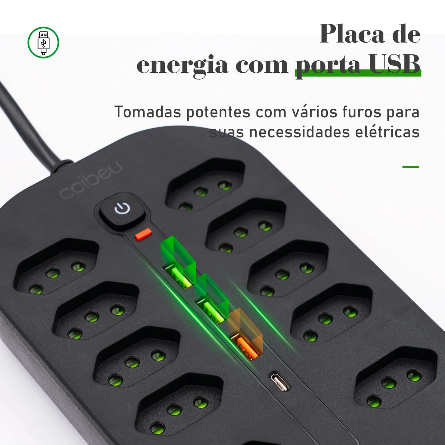 Extensão Elétrica COIBEU com Chave Geral e Proteção contra Sobrecarga – 2m (Plugue Europeu)