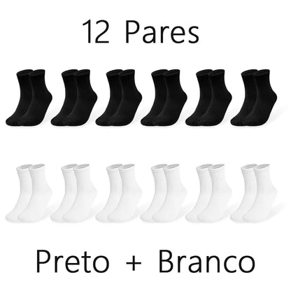 Kit 12 Pares de Meias Masculinas Cano Médio – Algodão Reciclado | Tamanho 40–46