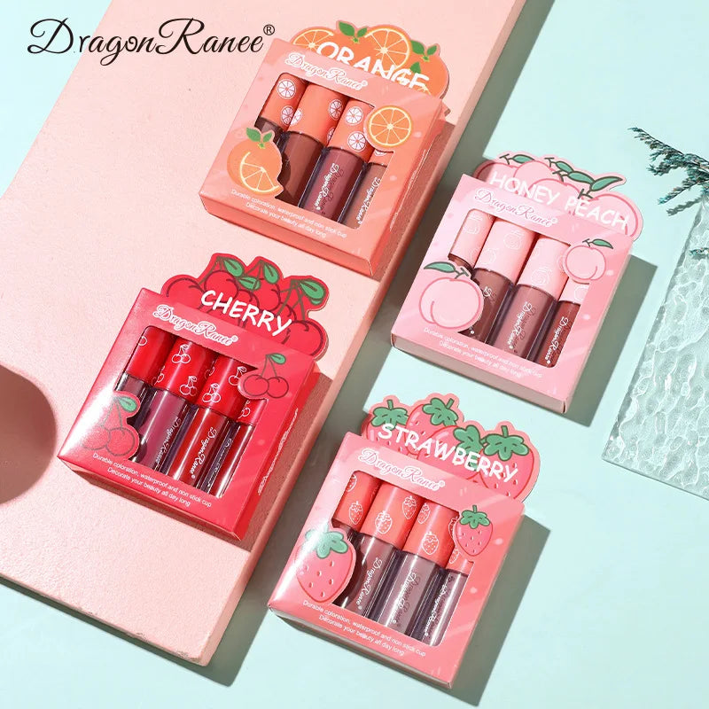 Kit Mini Batom Líquido Velvet Matte – 4 Peças com Aroma Frutado