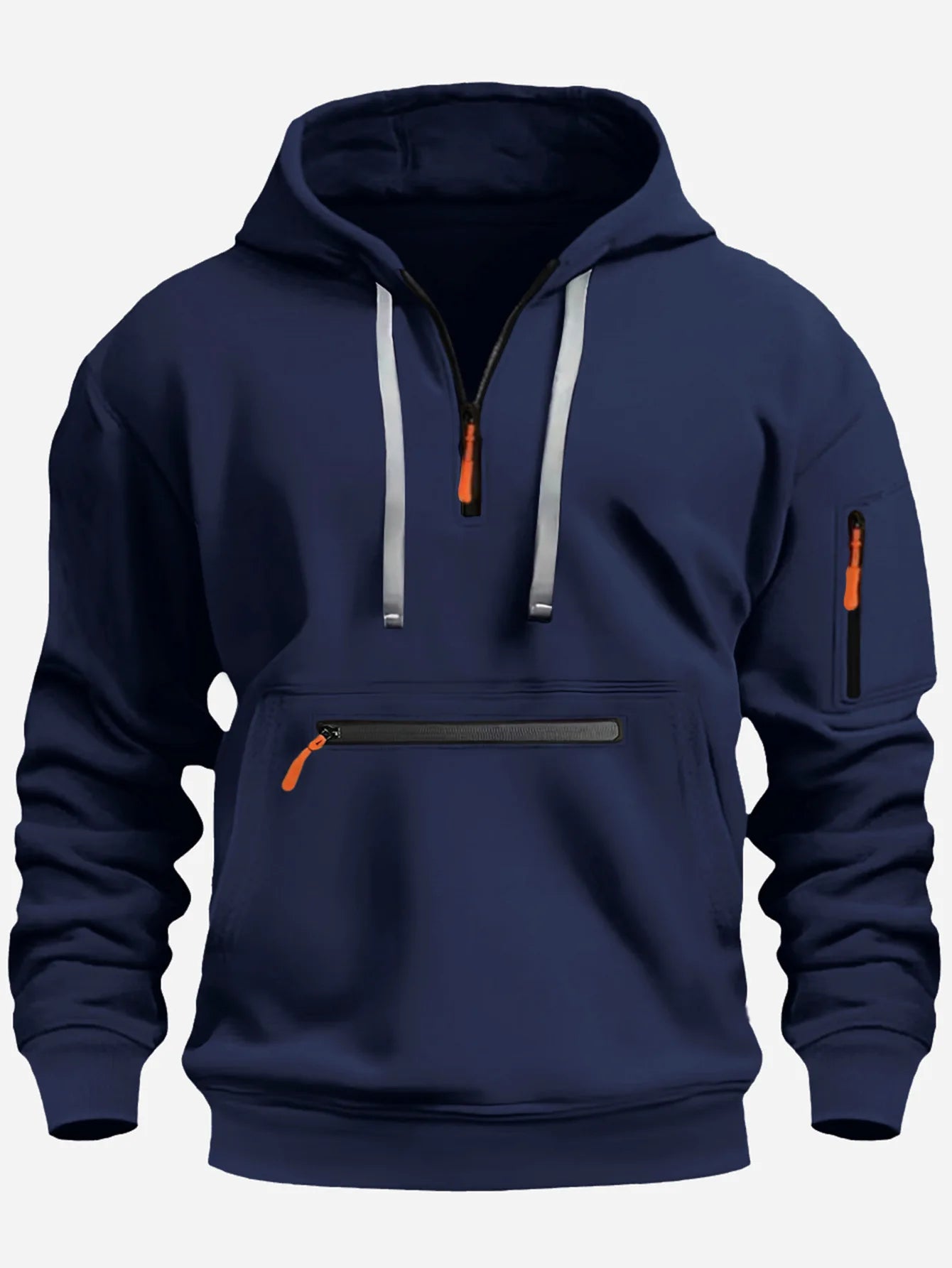 Blusão Masculino com Capuz 2024 – Estilo Streetwear Casual, Bolsos Múltiplos, Zíper e Manga Longa