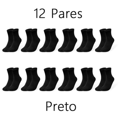 Kit 12 Pares de Meias Masculinas Cano Médio – Algodão Reciclado | Tamanho 40–46