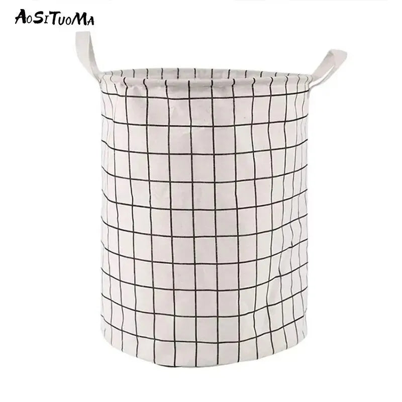 Cesto de Roupa Suja Dobrável em Algodão e Linho – Grande Capacidade