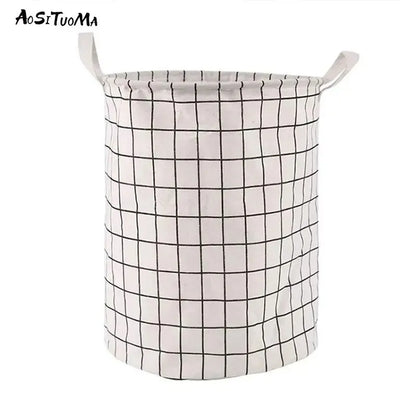 Cesto de Roupa Suja Dobrável em Algodão e Linho – Grande Capacidade