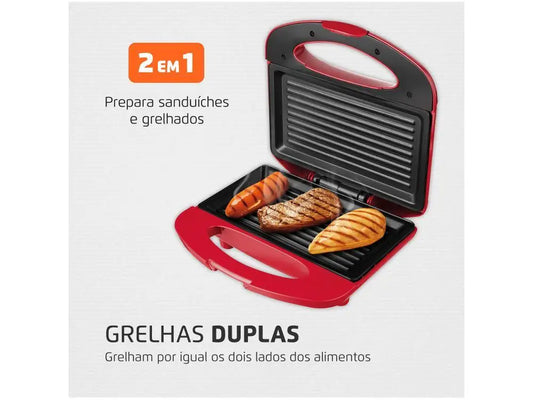 Sanduicheira e Grill 2 em 1 Mondial Premium S-19 – 800W | Vermelha e Inox - 220V