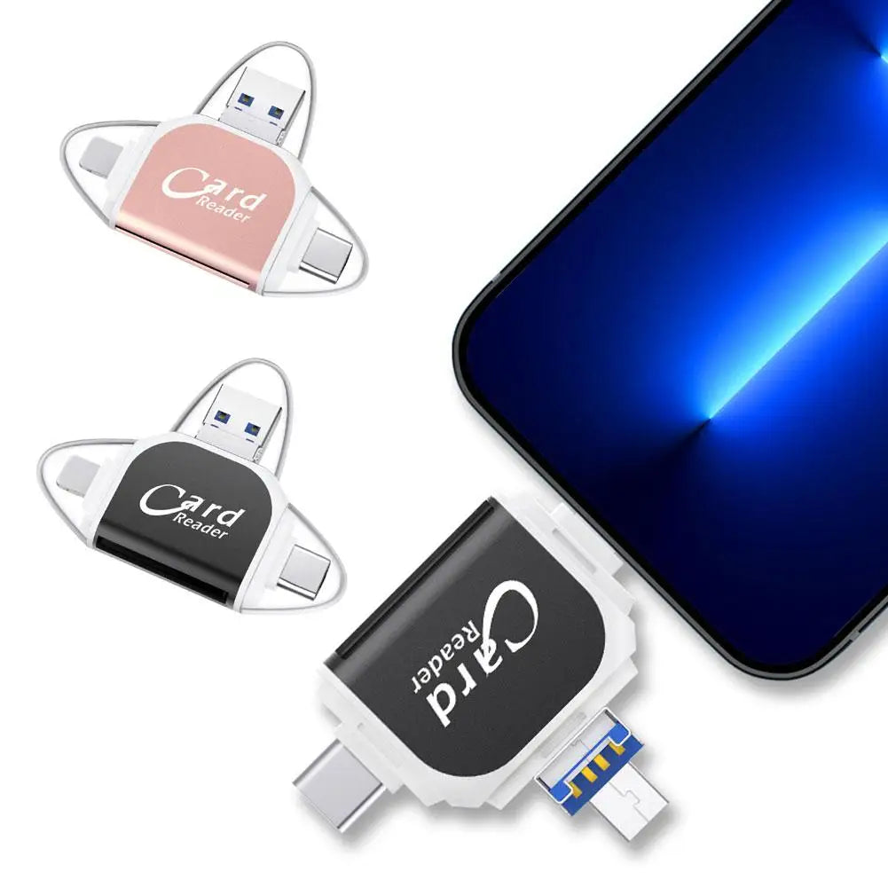 Leitor de Cartão Multifuncional de Metal 4 Portas 2 em 1 OTG Universal para PC, Celular e Laptop – Suporte Micro e TF