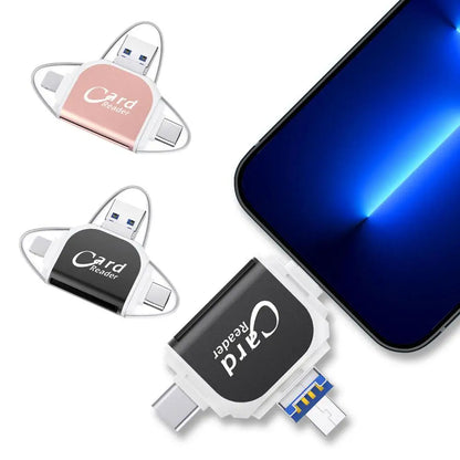 Leitor de Cartão Multifuncional de Metal 4 Portas 2 em 1 OTG Universal para PC, Celular e Laptop – Suporte Micro e TF
