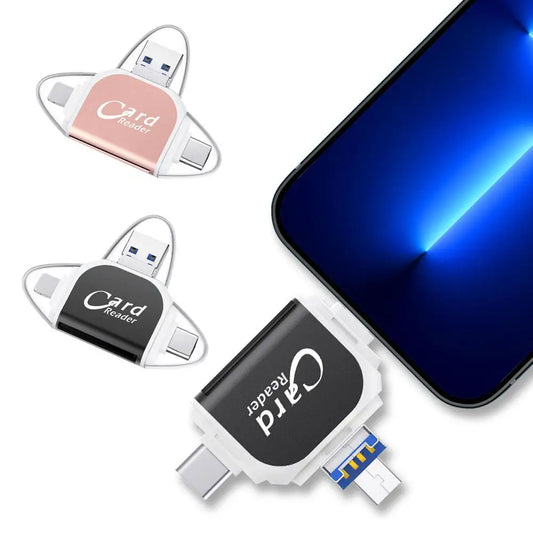 Leitor de Cartão Multifuncional de Metal 4 Portas 2 em 1 OTG Universal para PC, Celular e Laptop – Suporte Micro e TF