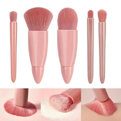 Kit de Pincéis de Maquiagem Portáteis – 5 Peças com Estojo Compacto e Espelho