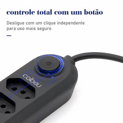 Extensão Elétrica com Plugue Brasileiro COIBEU – 2 Metros, 110-220V, 10A, 2500W com Tomada USB