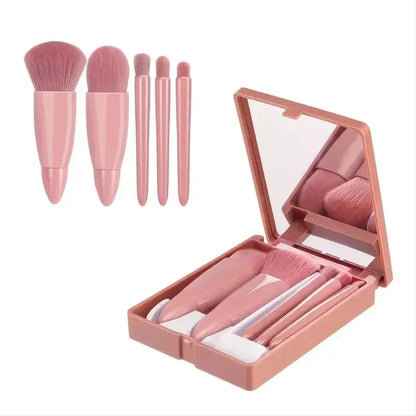 Kit de Pincéis de Maquiagem Portáteis – 5 Peças com Estojo Compacto e Espelho
