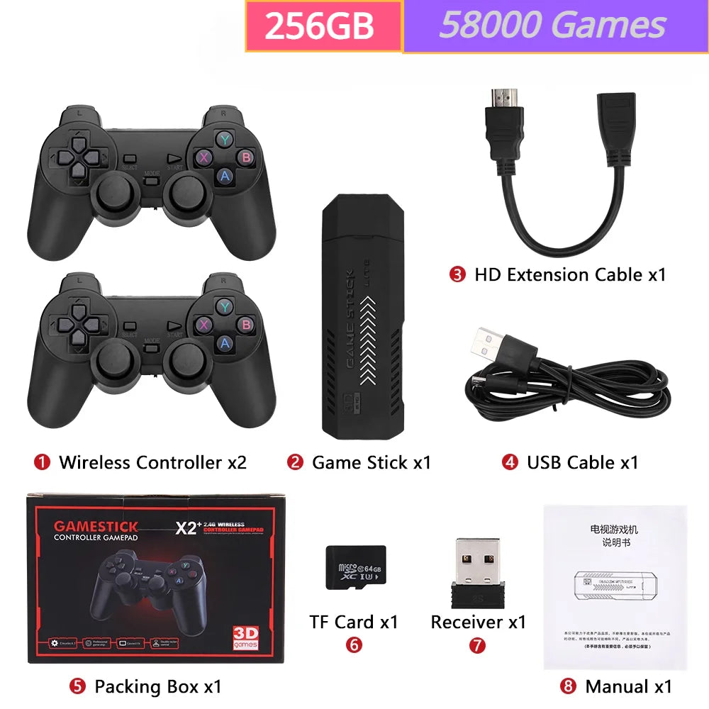 Console Retrô GD10 Plus – 256GB com 58.000 Jogos + 2 Controles Sem Fio 2.4G