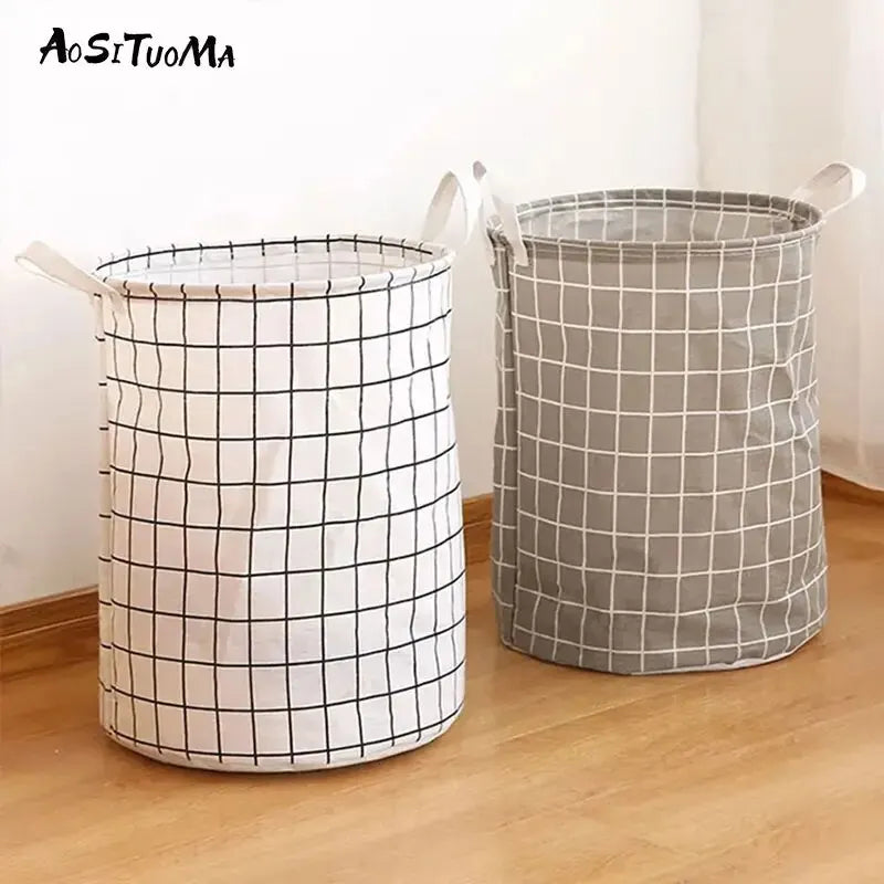 Cesto de Roupa Suja Dobrável em Algodão e Linho – Grande Capacidade
