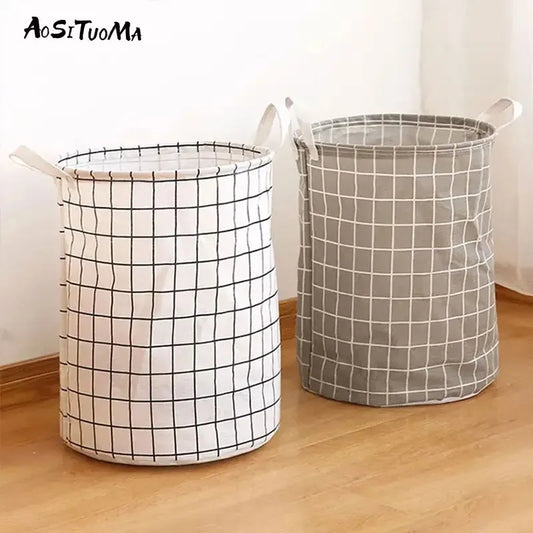 Cesto de Roupa Suja Dobrável em Algodão e Linho – Grande Capacidade