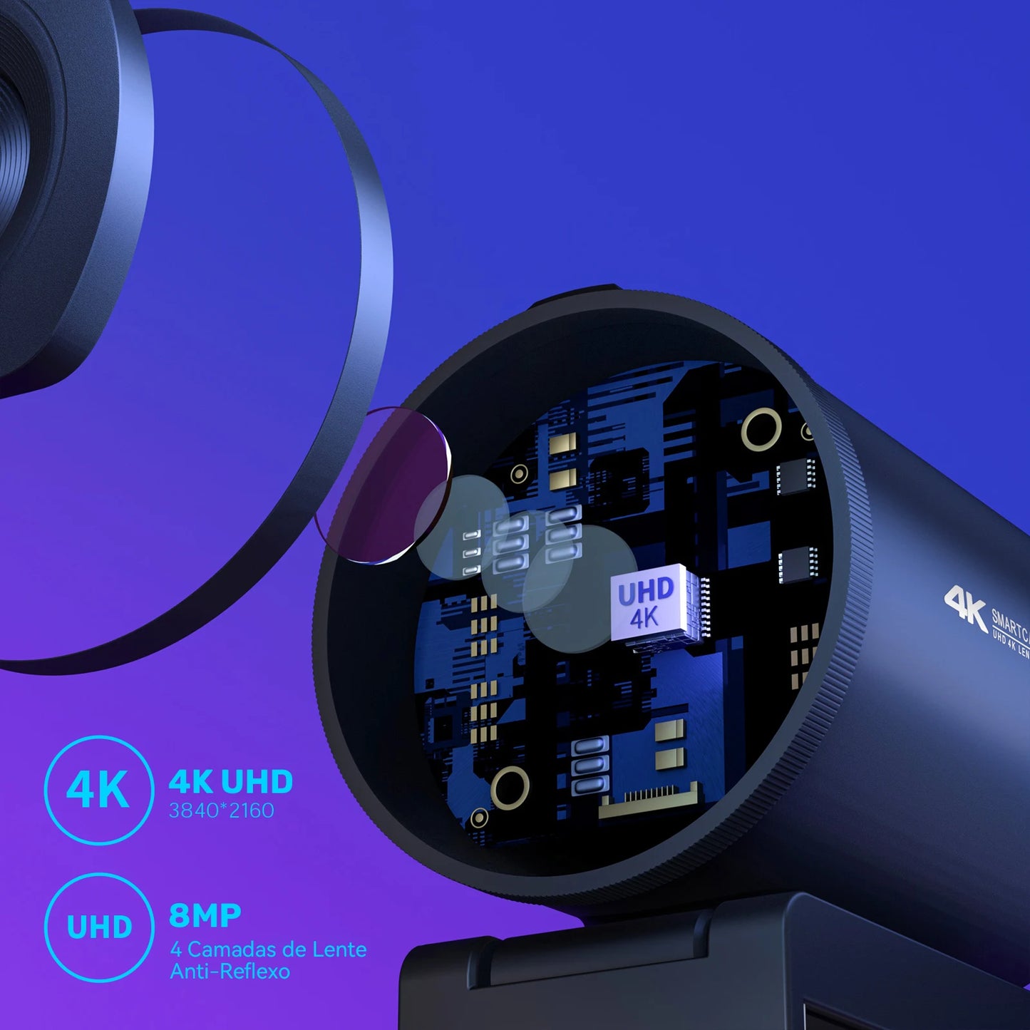 Webcam EMEET S600 – 4K UHD, 60FPS, Autofocus, Microfones com Redução de Ruído