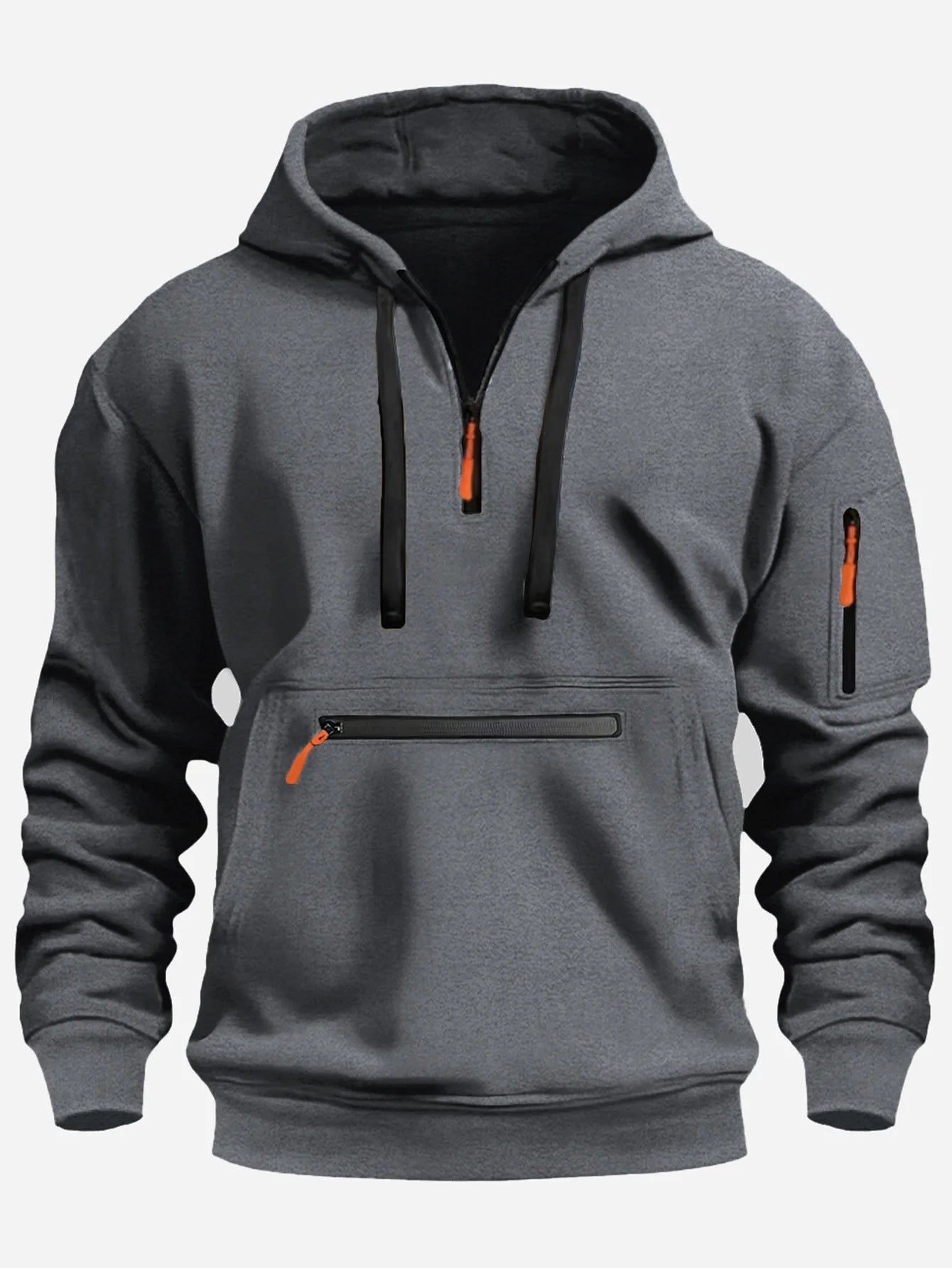 Blusão Masculino com Capuz 2024 – Estilo Streetwear Casual, Bolsos Múltiplos, Zíper e Manga Longa