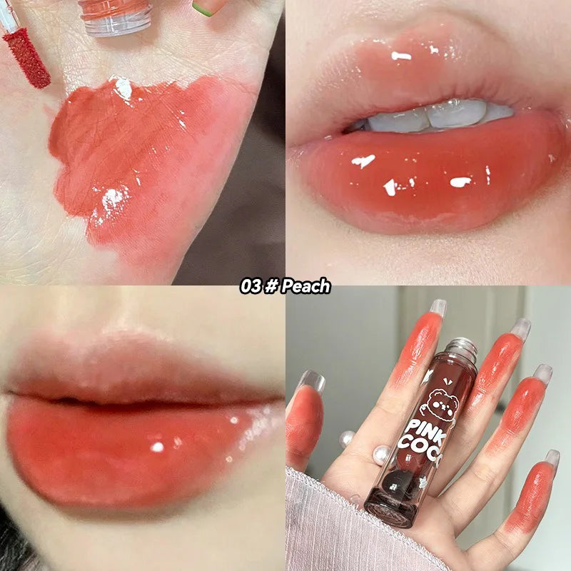 PINKCOCO Bear Doodle Mirror Lip Glaze – Gloss Labial de Brilho Espelhado