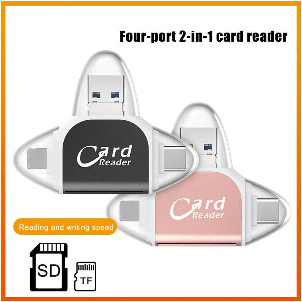 Leitor de Cartão Multifuncional de Metal 4 Portas 2 em 1 OTG Universal para PC, Celular e Laptop – Suporte Micro e TF