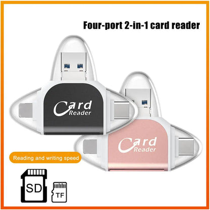 Leitor de Cartão Multifuncional de Metal 4 Portas 2 em 1 OTG Universal para PC, Celular e Laptop – Suporte Micro e TF
