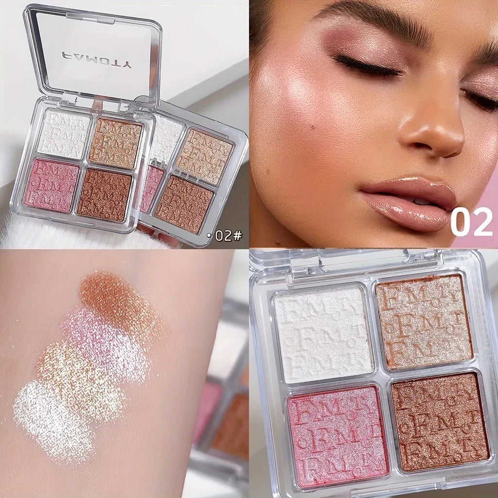 Paleta de Iluminador Facial 4 Cores – Glow Natural e à Prova d’Água