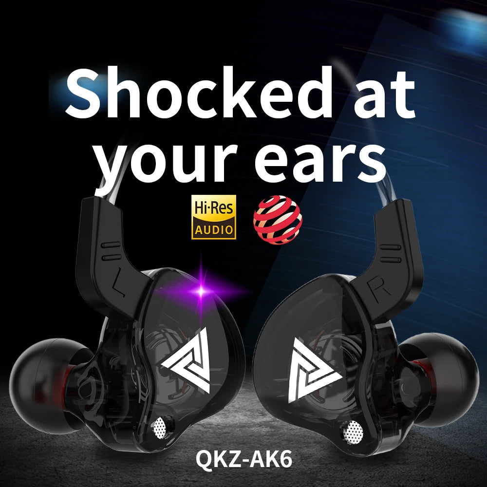 QKZ AK6 – Fone In-Ear Profissional com 6 Drivers Dinâmicos, Áudio Hi-Fi, Graves Poderosos e Microfone Integrado