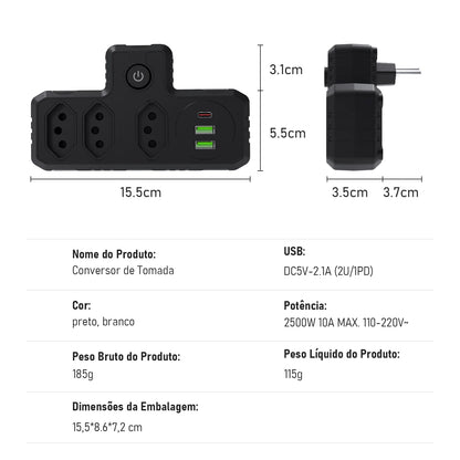 Conversor de Plugue USB COIBEU – Com Portas de Carregamento USB