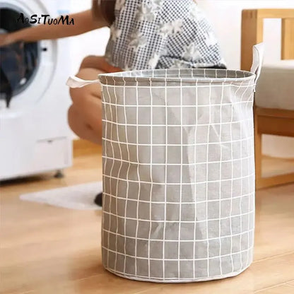 Cesto de Roupa Suja Dobrável em Algodão e Linho – Grande Capacidade