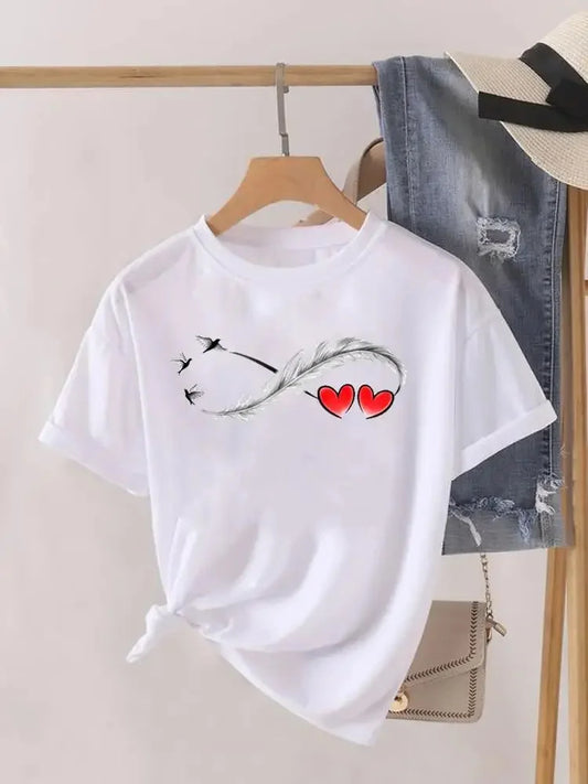 Camiseta Feminina Estampada Coração e Pena – Casual