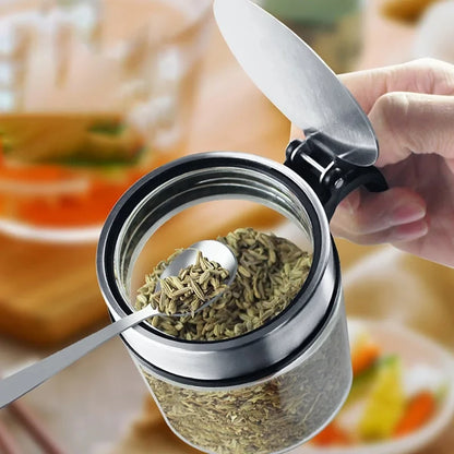 Pote de Vidro para Temperos com Tampa de Aço Inox e Colher