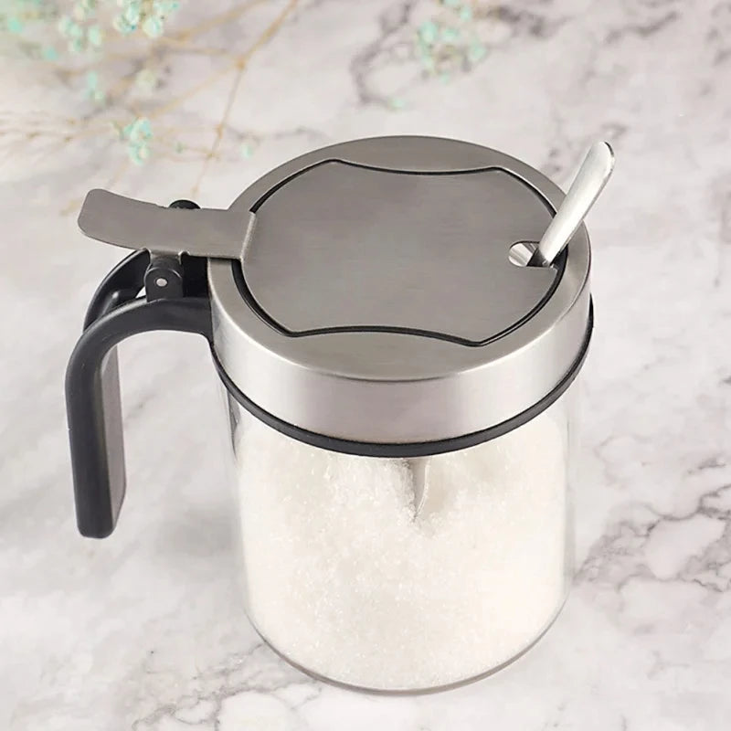 Pote de Vidro para Temperos com Tampa de Aço Inox e Colher