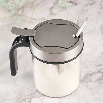 Pote de Vidro para Temperos com Tampa de Aço Inox e Colher