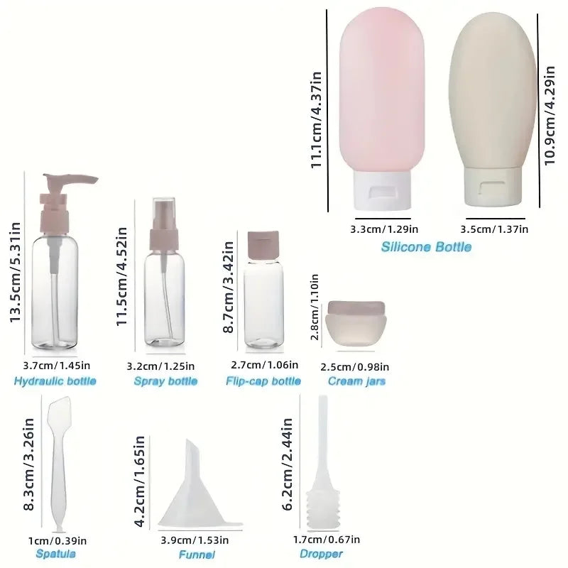 Kit de Frascos de Viagem Portáteis para Cosméticos – Recipientes Recarregáveis