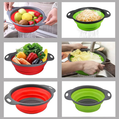Cesto Escorredor Dobrável de Silicone para Frutas e Legumes