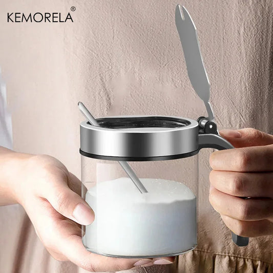 Pote de Vidro para Temperos com Tampa de Aço Inox e Colher