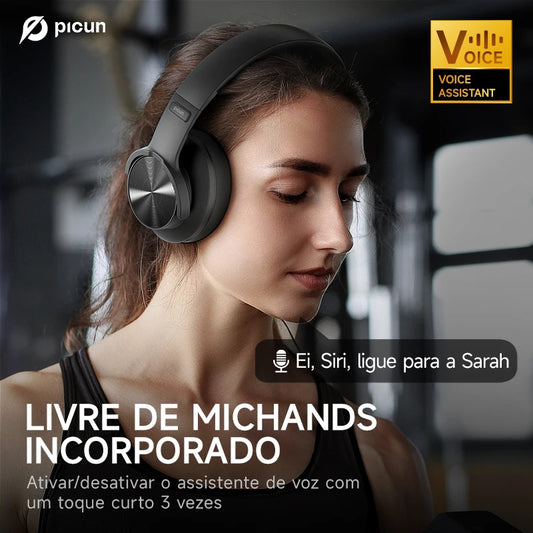 Picun B8 Fone de Ouvido Bluetooth Over-Ear – 120h de Bateria, 3 Modos de Som