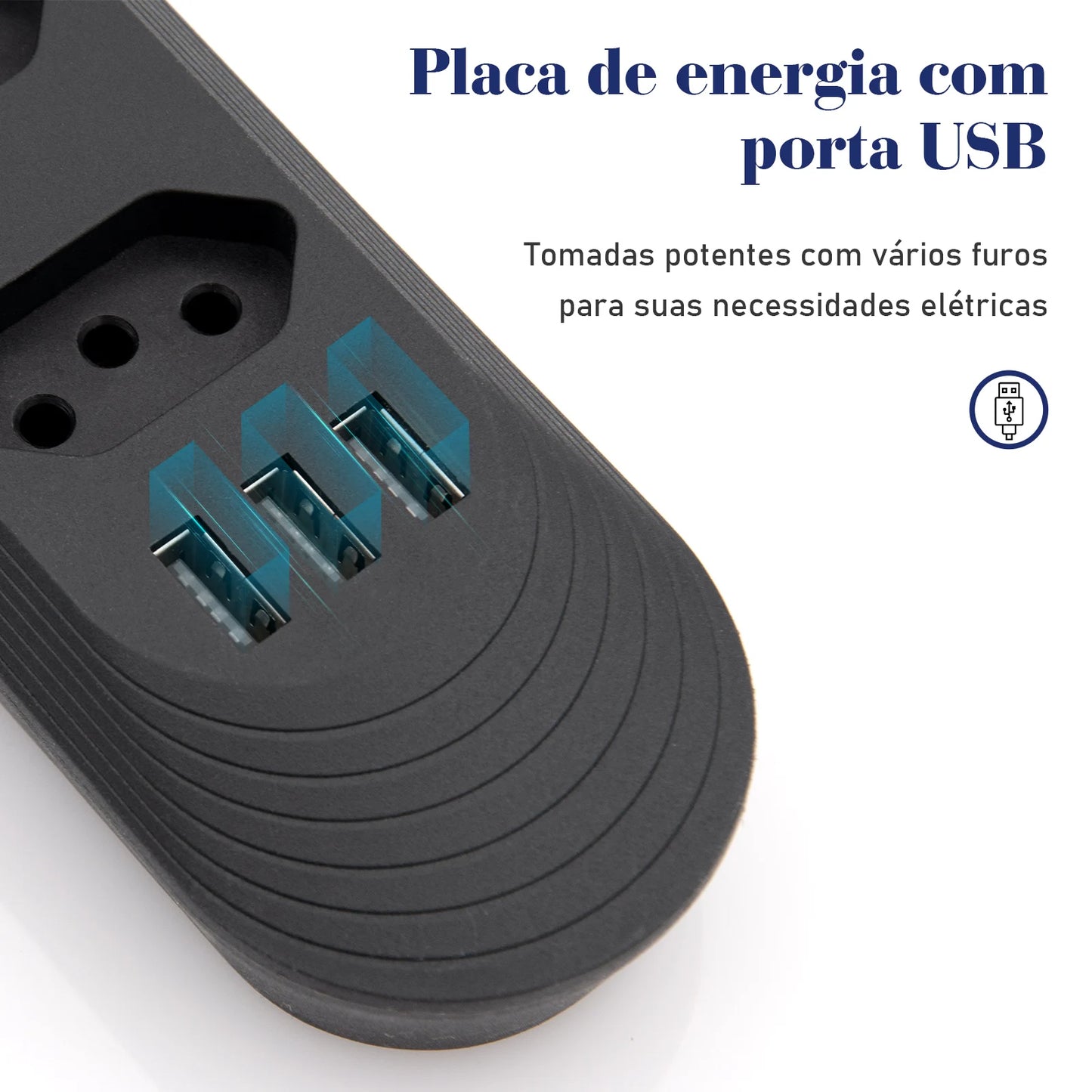 Extensão Elétrica com Plugue Brasileiro COIBEU – 2 Metros, 110-220V, 10A, 2500W com Tomada USB