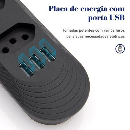 Extensão Elétrica com Plugue Brasileiro COIBEU – 2 Metros, 110-220V, 10A, 2500W com Tomada USB
