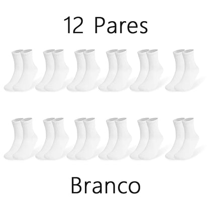 Kit 12 Pares de Meias Masculinas Cano Médio – Algodão Reciclado | Tamanho 40–46