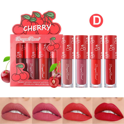 Kit Mini Batom Líquido Velvet Matte – 4 Peças com Aroma Frutado