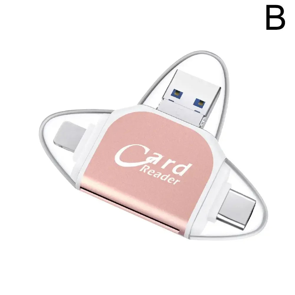 Leitor de Cartão Multifuncional de Metal 4 Portas 2 em 1 OTG Universal para PC, Celular e Laptop – Suporte Micro e TF