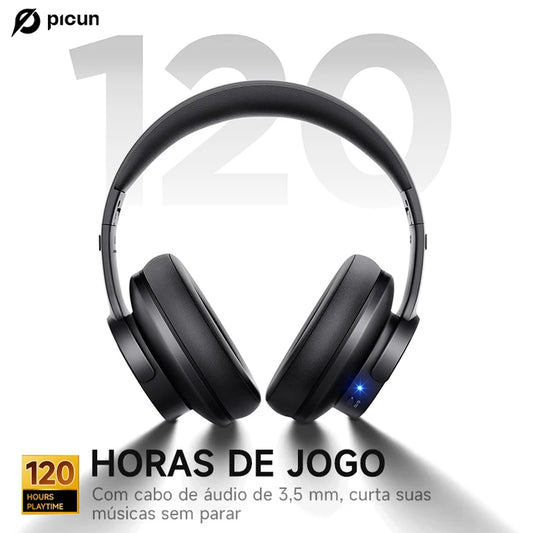 Picun B8 Fone de Ouvido Bluetooth Over-Ear – 120h de Bateria, 3 Modos de Som