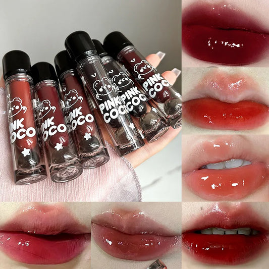PINKCOCO Bear Doodle Mirror Lip Glaze – Gloss Labial de Brilho Espelhado
