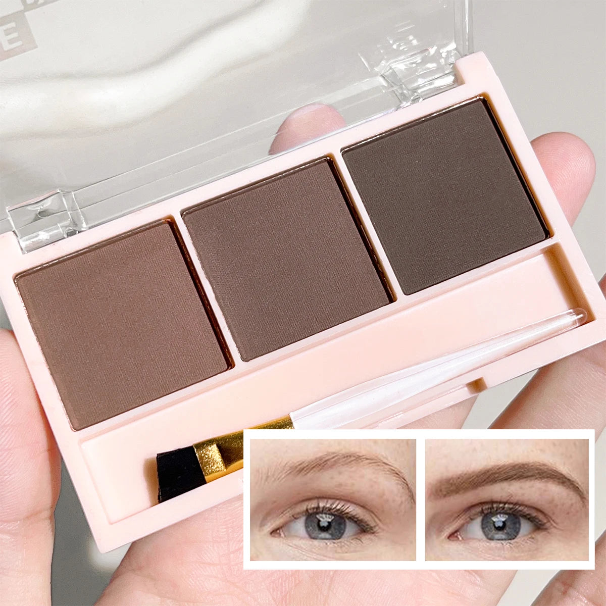 Kit de Sombra para Sobrancelhas 3 Cores com Pincel – Definição Natural e de Longa Duração
