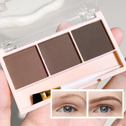 Kit de Sombra para Sobrancelhas 3 Cores com Pincel – Definição Natural e de Longa Duração