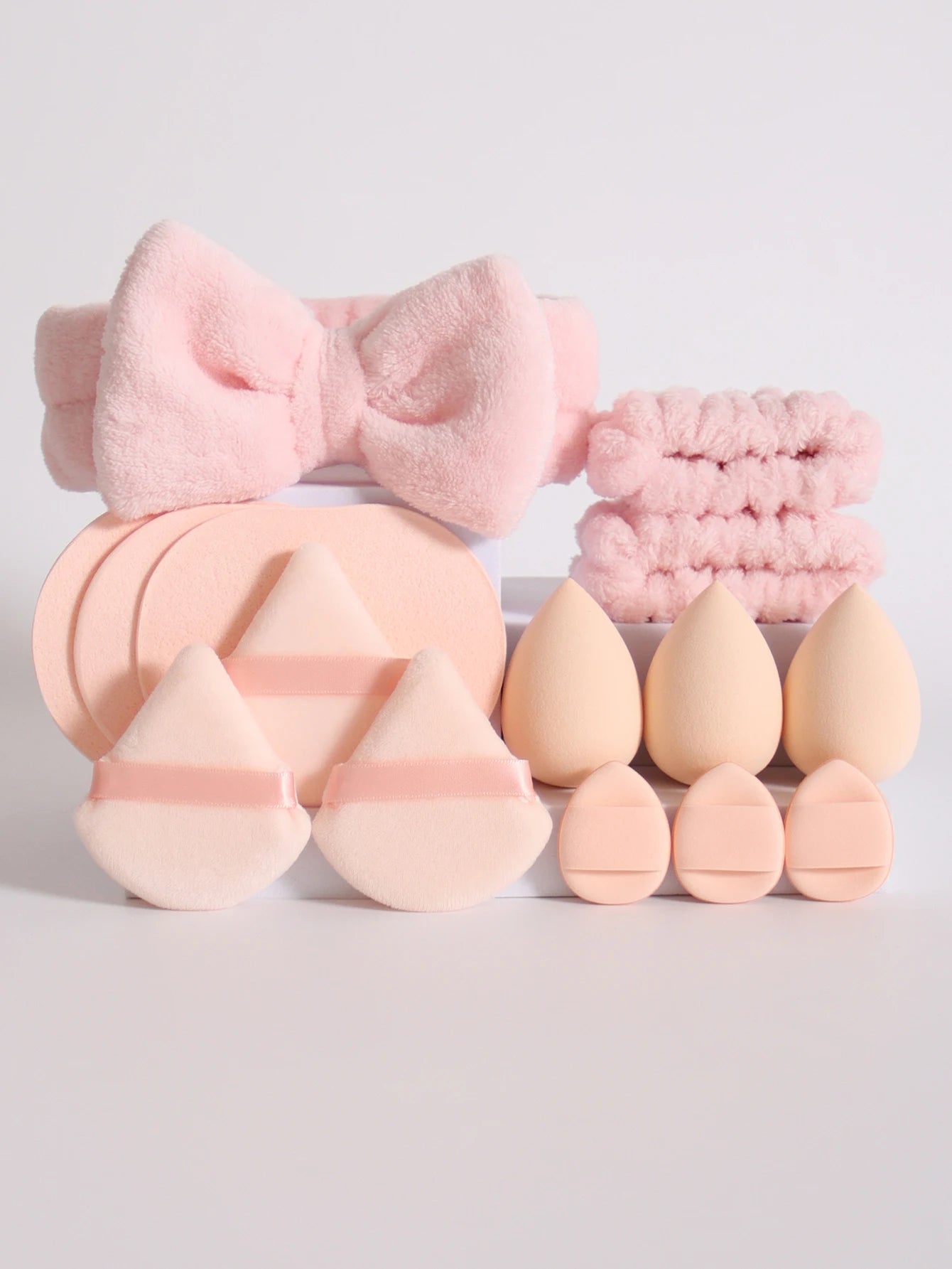 Kit 15 Peças – Esponjas de Maquiagem, Faixa de Cabelo e Pulseiras Removedoras de Água