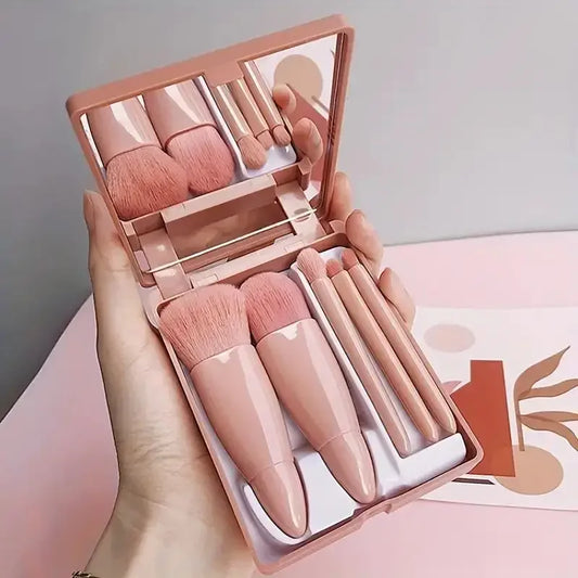 Kit de Pincéis de Maquiagem Portáteis – 5 Peças com Estojo Compacto e Espelho