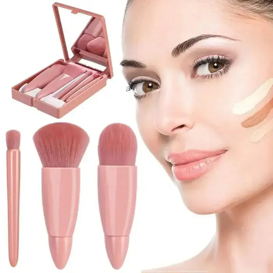 Kit de Pincéis de Maquiagem Portáteis – 5 Peças com Estojo Compacto e Espelho