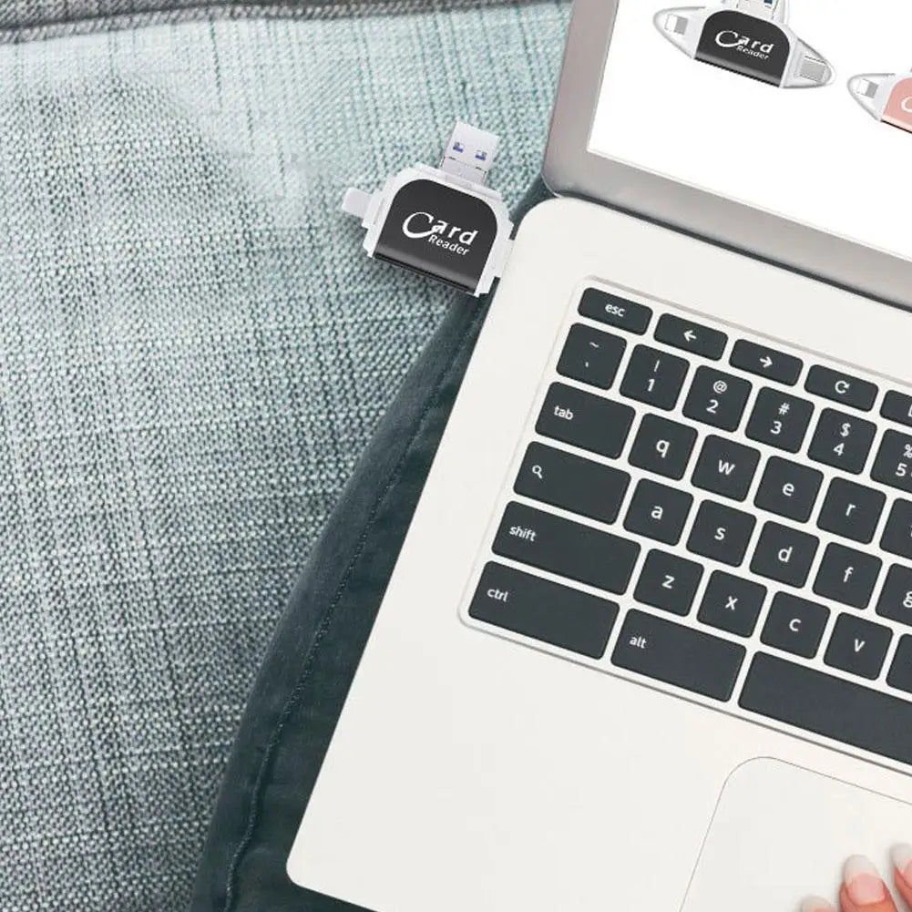 Leitor de Cartão Multifuncional de Metal 4 Portas 2 em 1 OTG Universal para PC, Celular e Laptop – Suporte Micro e TF