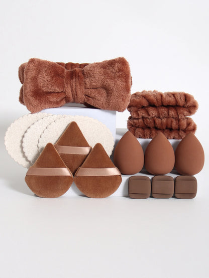 Kit 15 Peças – Esponjas de Maquiagem, Faixa de Cabelo e Pulseiras Removedoras de Água
