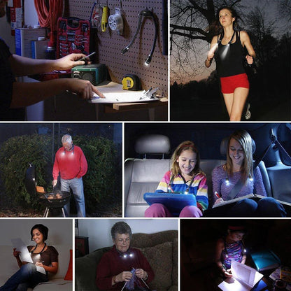 Luz de Leitura Flexível para Pescoço – 4 LEDs Ajustáveis